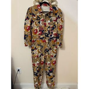 MOTHER The Puffy Wrapper Floral Denim Jumpsuit Flowers in Her Hair L